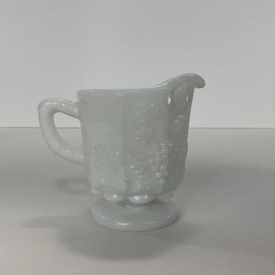 -233- GLASSWARE | Westmoreland Milk Glass Paneled Grape | Salt, Pepper, Covered Dish, & Creamer