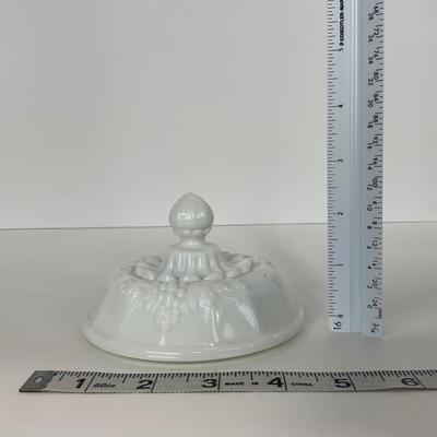 -233- GLASSWARE | Westmoreland Milk Glass Paneled Grape | Salt, Pepper, Covered Dish, & Creamer