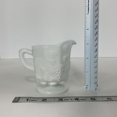 -233- GLASSWARE | Westmoreland Milk Glass Paneled Grape | Salt, Pepper, Covered Dish, & Creamer
