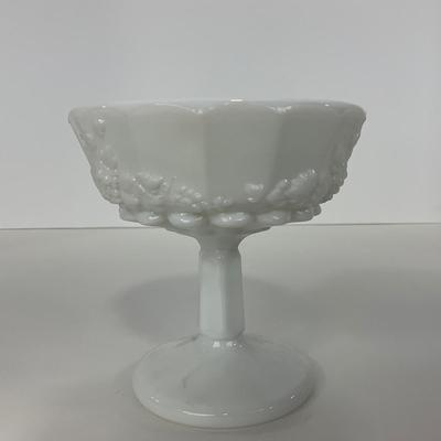 -233- GLASSWARE | Westmoreland Milk Glass Paneled Grape | Salt, Pepper, Covered Dish, & Creamer