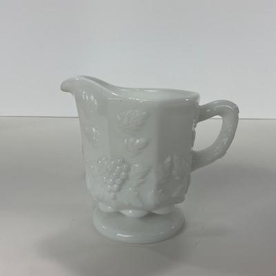 -233- GLASSWARE | Westmoreland Milk Glass Paneled Grape | Salt, Pepper, Covered Dish, & Creamer