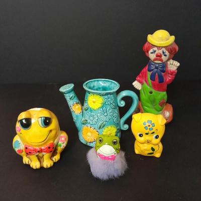 Vintage & Antique Fun and colorful Ceramic figures turnabout two face clown and Decorative Japan Pitcher