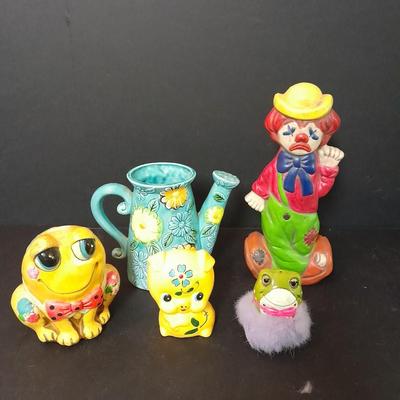 Vintage & Antique Fun and colorful Ceramic figures turnabout two face clown and Decorative Japan Pitcher
