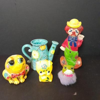 Vintage & Antique Fun and colorful Ceramic figures turnabout two face clown and Decorative Japan Pitcher