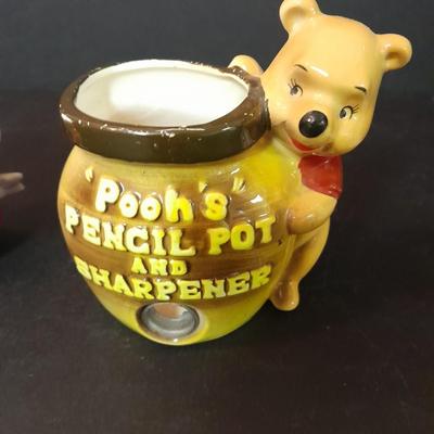 Vintage Snoopy, Pooh MCM Walt Disney productions Pencil sharpener, and Japan marked Chipmunk.