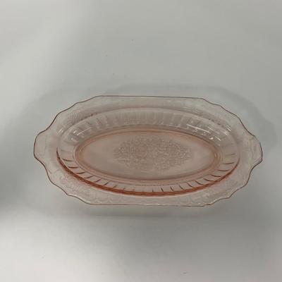 -243- GLASSWARE | Pink Mayfair Open Rose Hocking Glass Co. | Celery Dish