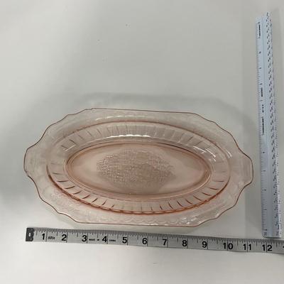 -243- GLASSWARE | Pink Mayfair Open Rose Hocking Glass Co. | Celery Dish