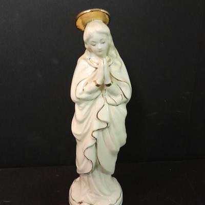Lefton porcelain Angel, Teapot, Cup and saucer, and a silver-colored bell