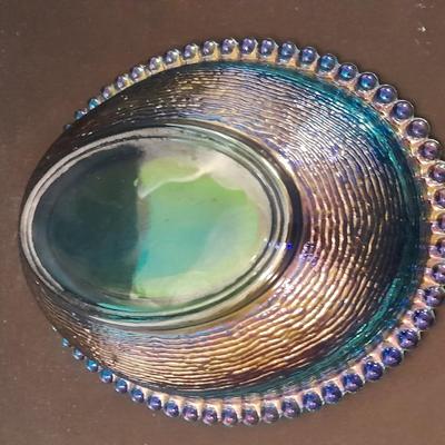 Indiana Glass Co. Blue Carnival Glass Hen on Nest