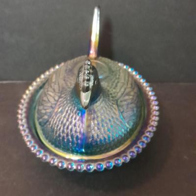 Indiana Glass Co. Blue Carnival Glass Hen on Nest