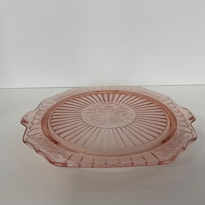 -244- GLASSWARE | Pink Mayfair Open Rose Hocking Glass Co. | Cake Stand