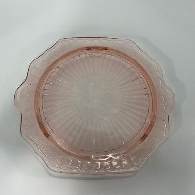 -244- GLASSWARE | Pink Mayfair Open Rose Hocking Glass Co. | Cake Stand