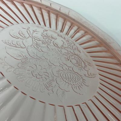 -244- GLASSWARE | Pink Mayfair Open Rose Hocking Glass Co. | Cake Stand