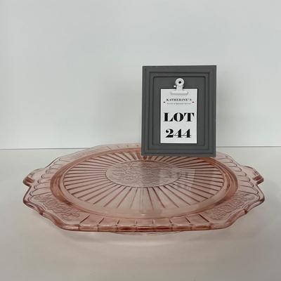 -244- GLASSWARE | Pink Mayfair Open Rose Hocking Glass Co. | Cake Stand