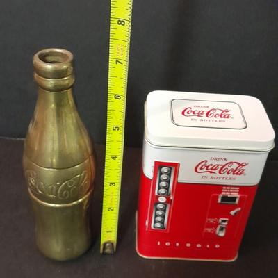 Brass Collectible Coca Cola bottle and Coca Cola collectible Tin