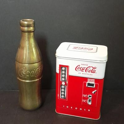 Brass Collectible Coca Cola bottle and Coca Cola collectible Tin