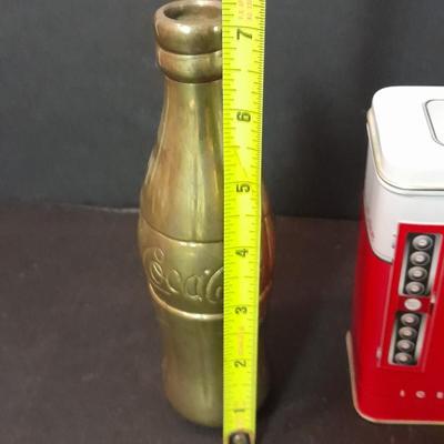 Brass Collectible Coca Cola bottle and Coca Cola collectible Tin