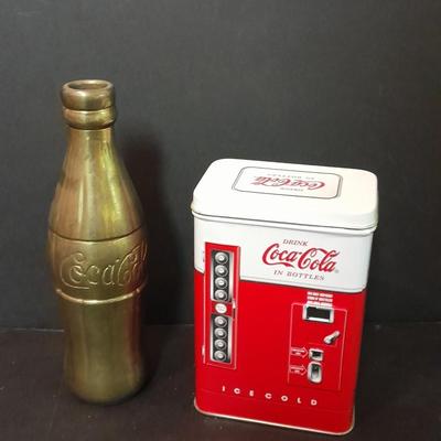 Brass Collectible Coca Cola bottle and Coca Cola collectible Tin