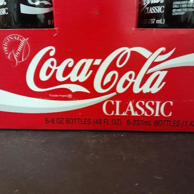 1996 Coca-Cola Classic full 6 pack bottles, and Coca-Cola lidded candy canister