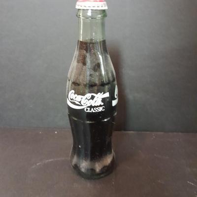 1996 Coca-Cola Classic full 6 pack bottles, and Coca-Cola lidded candy canister