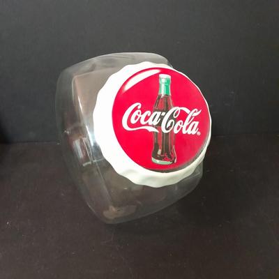 1996 Coca-Cola Classic full 6 pack bottles, and Coca-Cola lidded candy canister