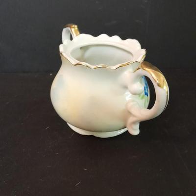 Vintage Lefton China cream pitcher, Sugar container, metal butter dish, vintage salt & pepper shakers and more