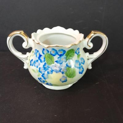 Vintage Lefton China cream pitcher, Sugar container, metal butter dish, vintage salt & pepper shakers and more