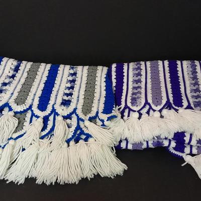 Two Crocheted Afghan throw blankets one purple, one blue