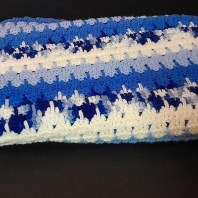 Blue Crocheted Afghan lap blanket and Rainbow crocheted Afghan lap blanket
