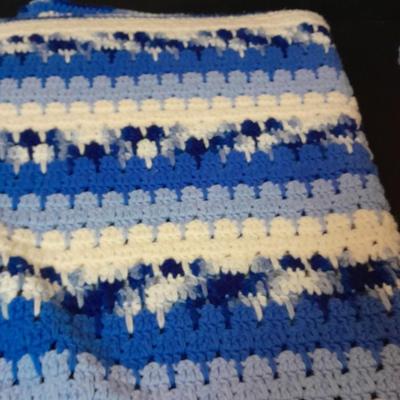 Blue Crocheted Afghan lap blanket and Rainbow crocheted Afghan lap blanket