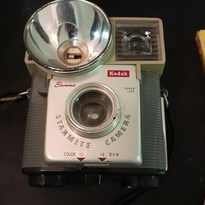 Vintage Kodak Brownie Starmite  camera and General Electric solid state AM radio
