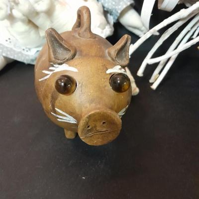 Collection of pigs! Tile Pig trivets, Clay pig bank, ceramic pig and more