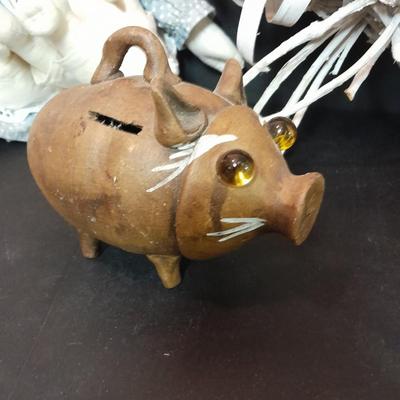 Collection of pigs! Tile Pig trivets, Clay pig bank, ceramic pig and more