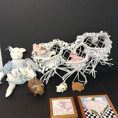 Collection of pigs! Tile Pig trivets, Clay pig bank, ceramic pig and more