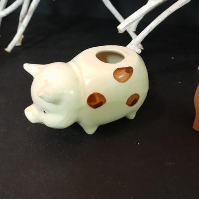 Collection of pigs! Tile Pig trivets, Clay pig bank, ceramic pig and more