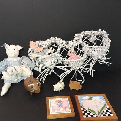 Collection of pigs! Tile Pig trivets, Clay pig bank, ceramic pig and more