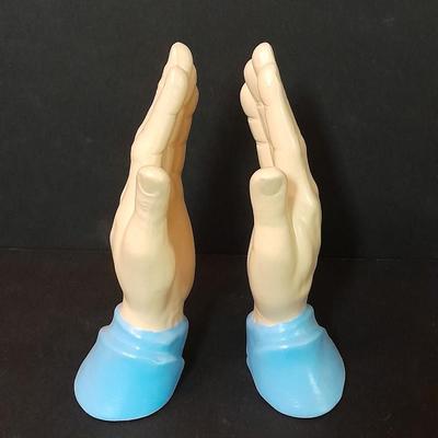 Chalkware praying hands, and Josef Original OPAL October girl figure