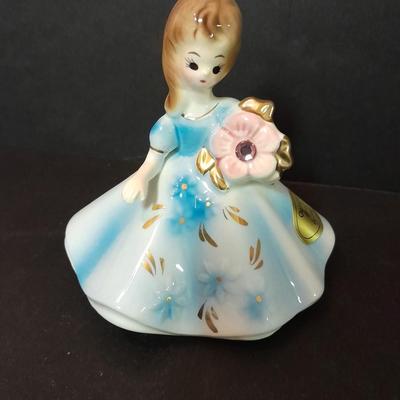 Chalkware praying hands, and Josef Original OPAL October girl figure