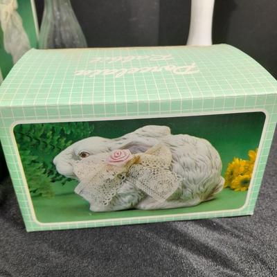 Easter Decorations, porcelain bunnies, and more