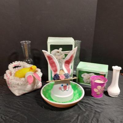 Easter Decorations, porcelain bunnies, and more