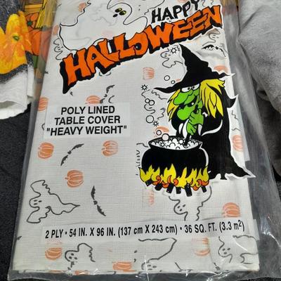 Halloween Decorations, vintage Fall placemats, glass pumpkin, sweatshirt and more