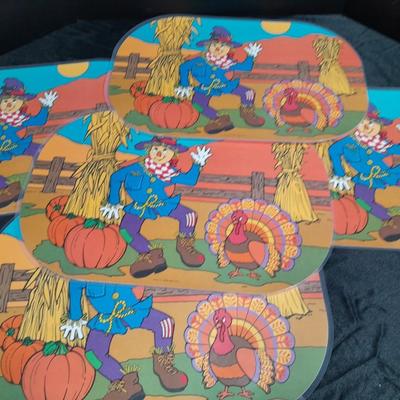 Halloween Decorations, vintage Fall placemats, glass pumpkin, sweatshirt and more
