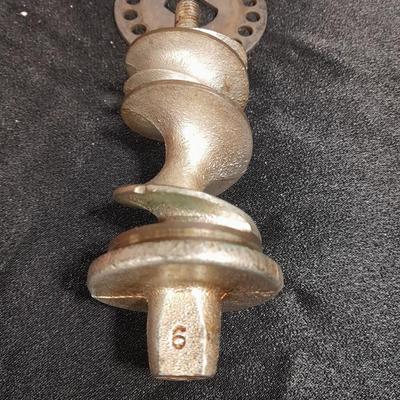 Vintage Climax counter mount grinder, kitchen cooking utensils, and knives