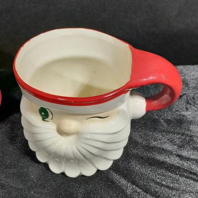 Vintage Christmas Items, Sleigh with Santa and the Mrs., stockings, 1959 Holt Howard wink mugs