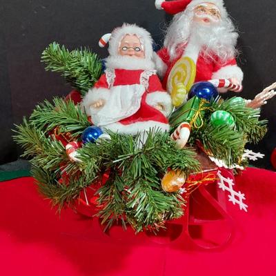 Vintage Christmas Items, Sleigh with Santa and the Mrs., stockings, 1959 Holt Howard wink mugs