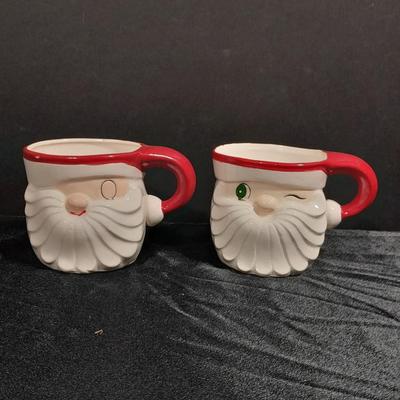 Vintage Christmas Items, Sleigh with Santa and the Mrs., stockings, 1959 Holt Howard wink mugs