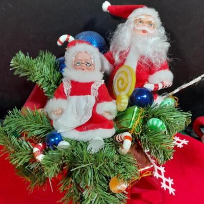 Vintage Christmas Items, Sleigh with Santa and the Mrs., stockings, 1959 Holt Howard wink mugs