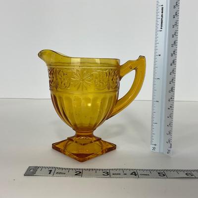 -253- GLASSWARE | Amber Daisy Indiana Glass Co. | Creamer, Sugar, & Soup Bowl