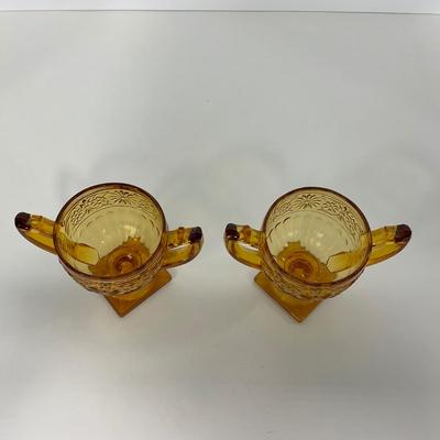 -253- GLASSWARE | Amber Daisy Indiana Glass Co. | Creamer, Sugar, & Soup Bowl