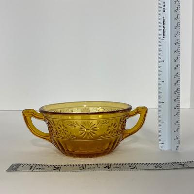 -253- GLASSWARE | Amber Daisy Indiana Glass Co. | Creamer, Sugar, & Soup Bowl